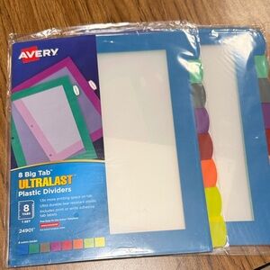 2 Packs of 8 Big Tab Avery UltraLast Plastic Dividers -with Multicolor Tabs